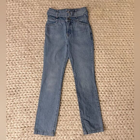 JONATHAN SIMKHAI High-Waisted Belted Straight Leg Blue Jeans. Size 24. Like New! - Picture 4 of 12